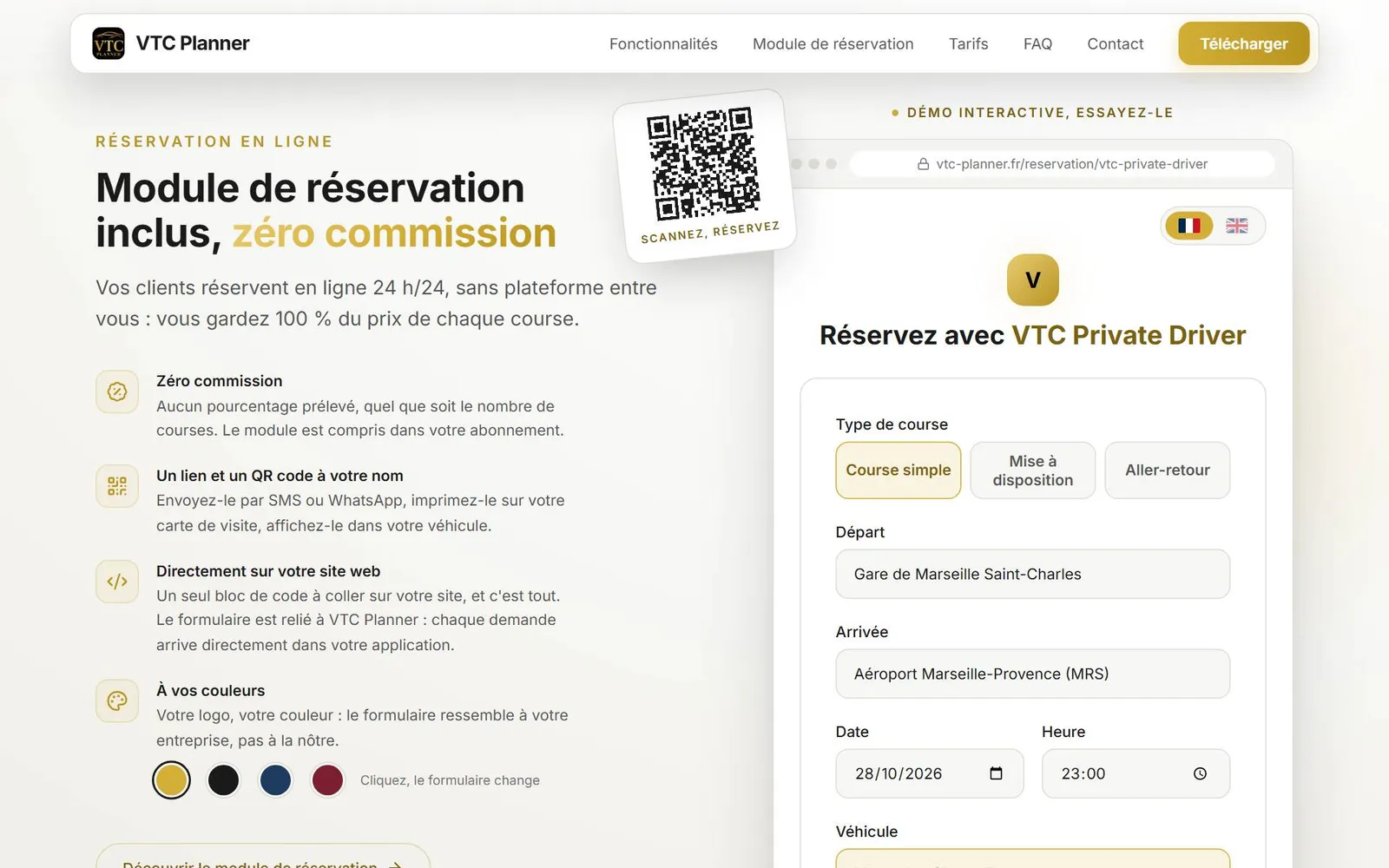 Le site vtc-planner.fr, son module de réservation